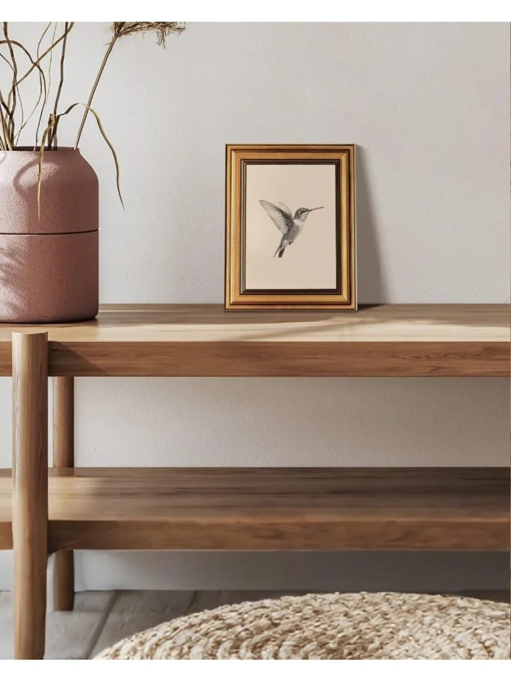Vintage Gold Framed Hummingbird Wall Art Print – 8x10 Inch Home Decor